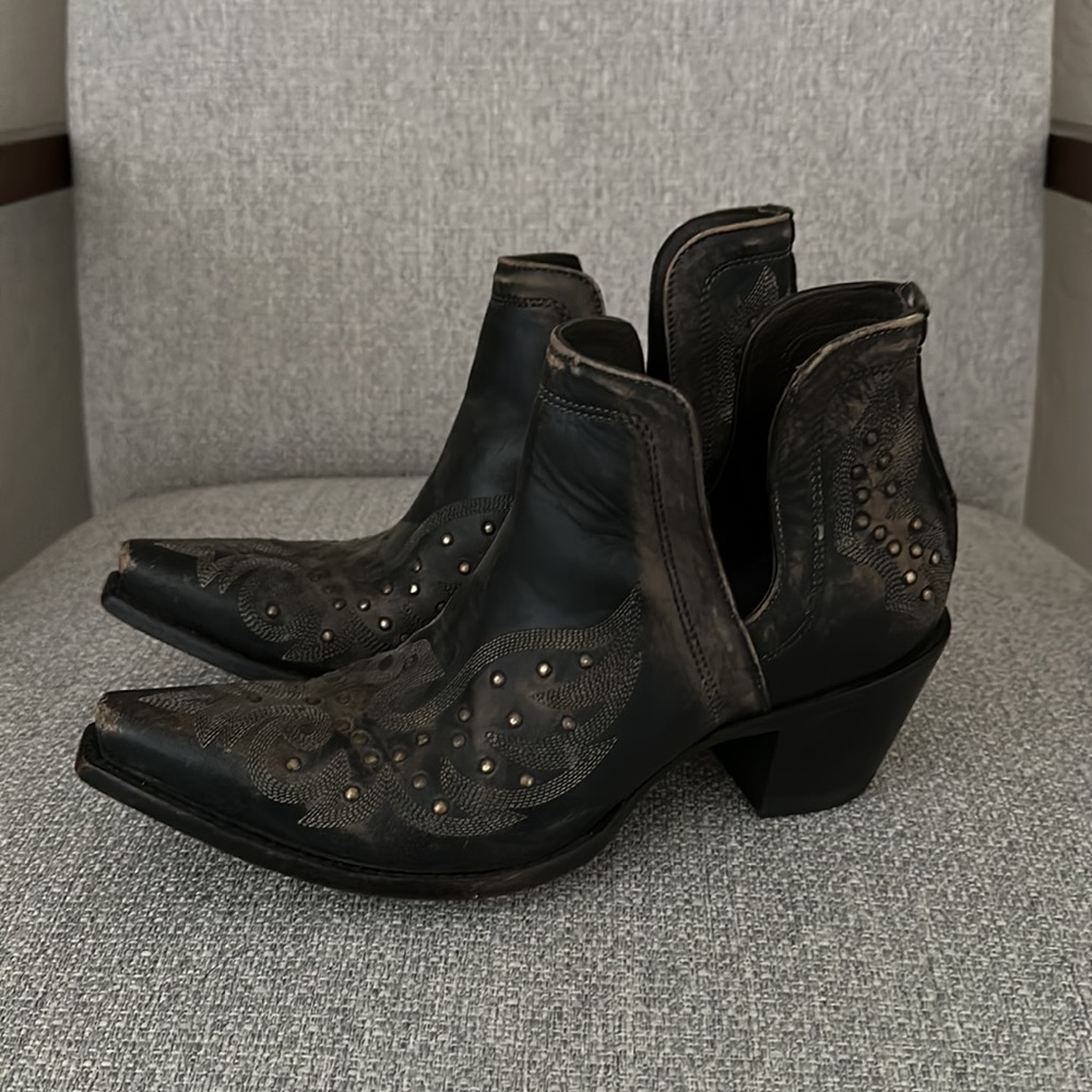 Embroidered Black Ankle Booties